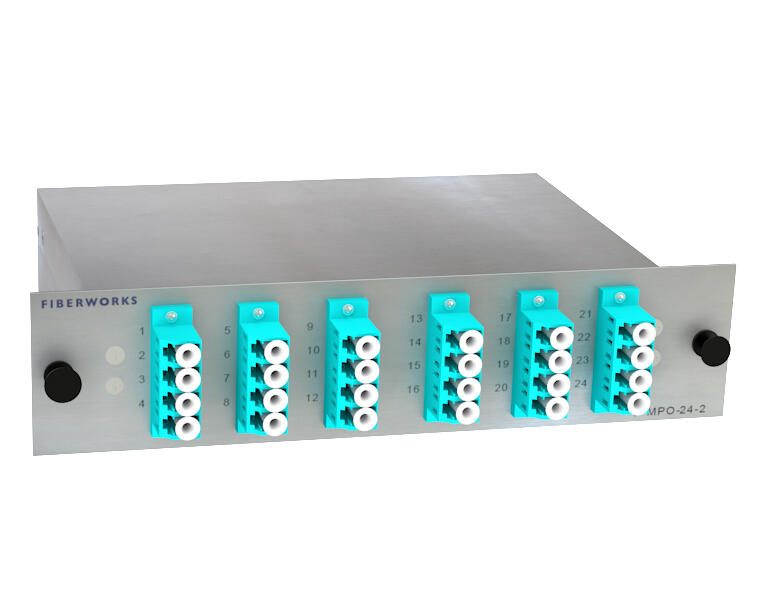 F-MPO24-2-OM3-MP-LC Fiberworks AS  24-port MPO mounted fan-out, rear access 2x MPO12(f) to 12x LC/PC, 50/125&#181;m OM3