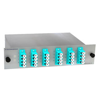 24-port MPO mounted fan-out, rear access 2x MPO12(f) to 12x LC/PC, 50/125&#181;m OM3
