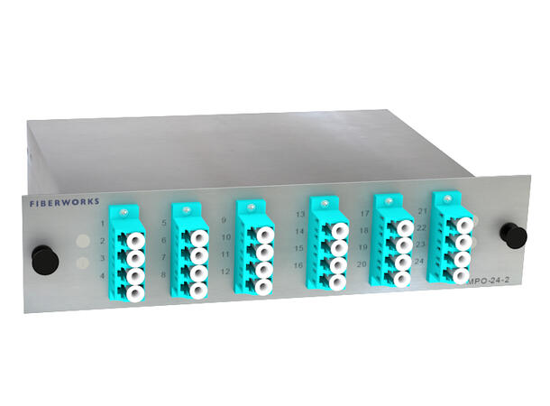 24-port MPO mounted fan-out, rear access 2x MPO12(f) to 12x LC/PC, 50/125µm OM3 