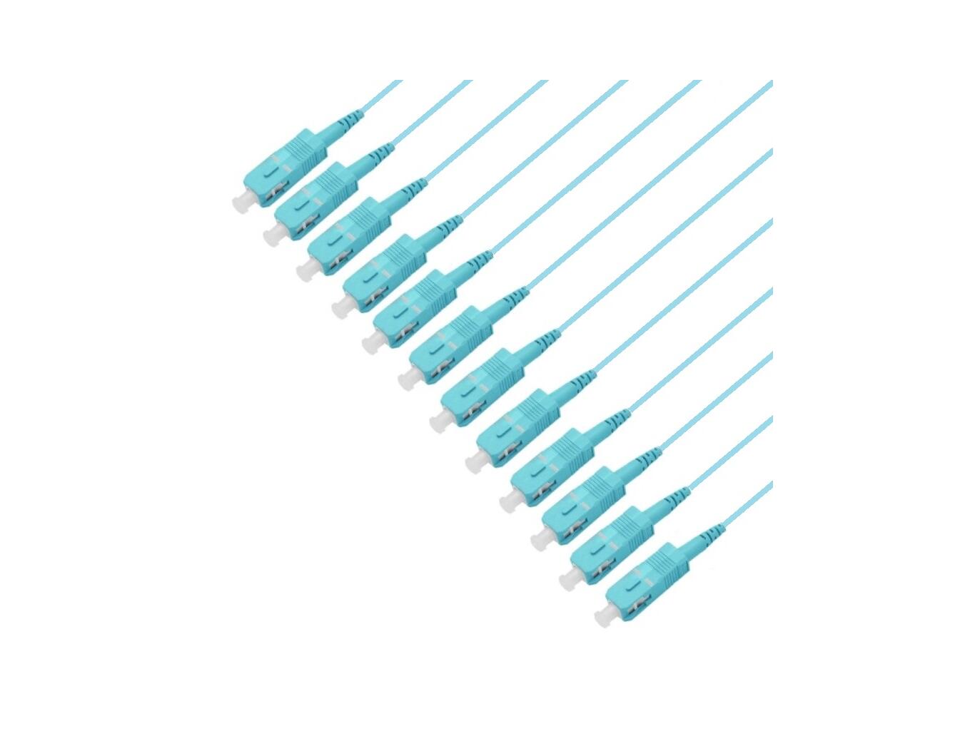 PT-OM4-T9A-SCP-15-BP Fiberworks AS  Pigtail MM SC/PC 12-pack blister, 1,5 m 50/OM4 BIF, Tight Buffer 900µm, Aqua