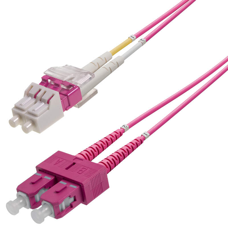 P-OM4-D2M-LCP-SCP-xx Fiberworks AS  Snor MM DPX LC/PC-SC/PC xx m 50/OM4 BIF 2x ø2mm Erika Fiolett