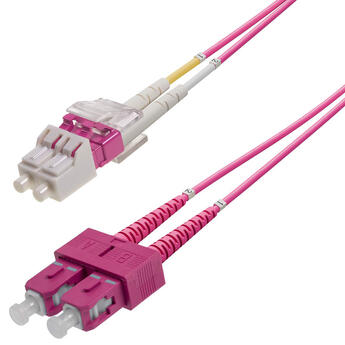 P-OM4-D2M-LCP-SCP-xx Fiberworks AS  Snor MM DPX LC/PC-SC/PC xx m 50/OM4 BIF 2x ø2mm Erika Fiolett