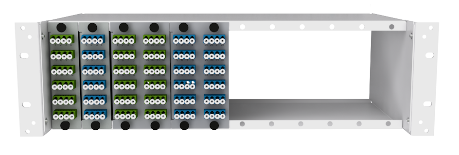 F-CHASSIS-19-LGX2-12 Fiberworks AS  Fiberworks 19&quot; 3U LGX2 chassis for 12 moduler, &#229;pen foran og bak