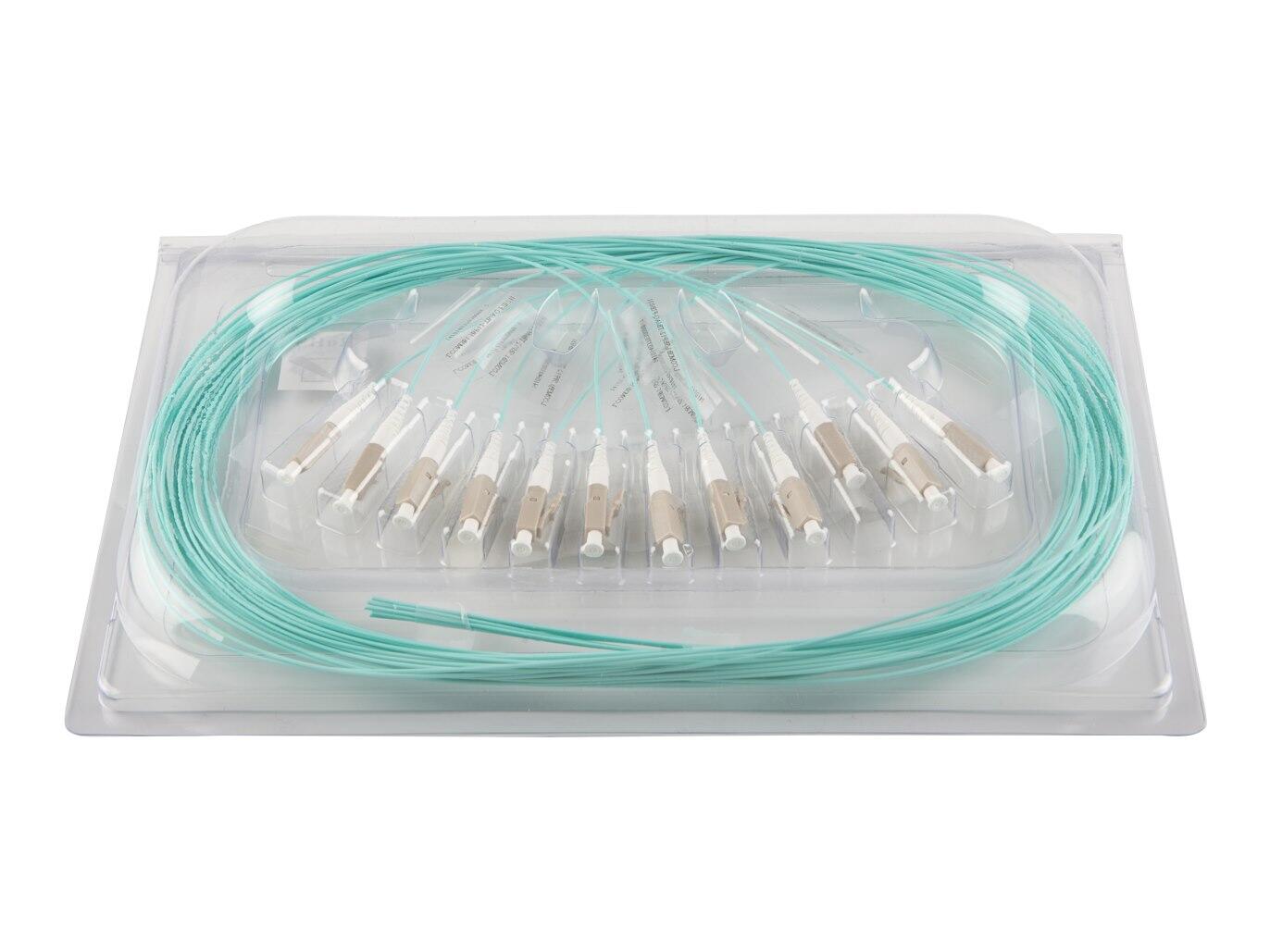 PT-OM4-T9A-LCP-15-BP Fiberworks AS  Pigtail LC/PC,12-pack blister, 1,5 m 50/OM4 BIF, Tight Buffer 900µm, Aqua