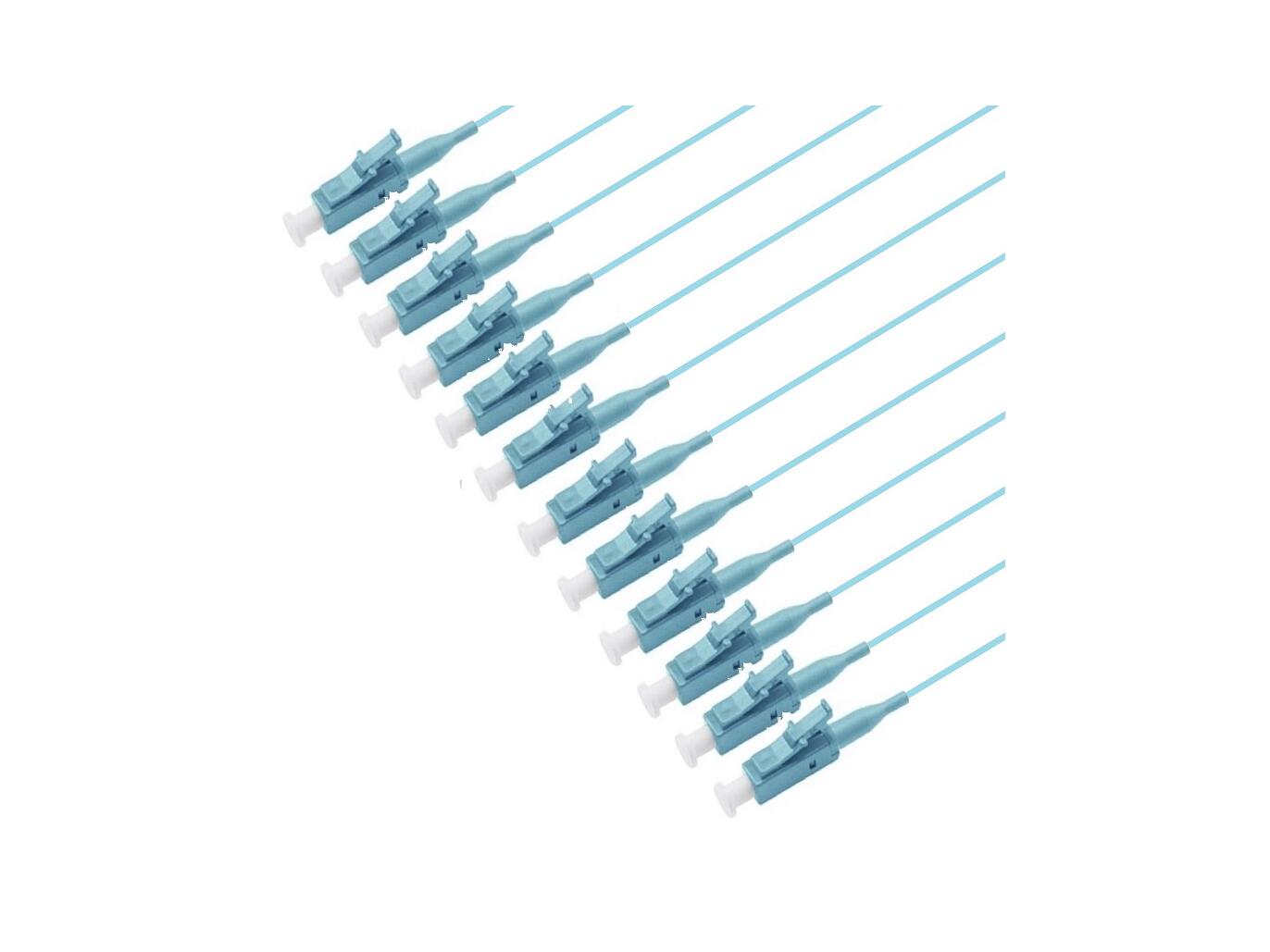 PT-OM4-T9A-LCP-15-BP Fiberworks AS  Pigtail LC/PC,12-pack blister, 1,5 m 50/OM4 BIF, Tight Buffer 900µm, Aqua