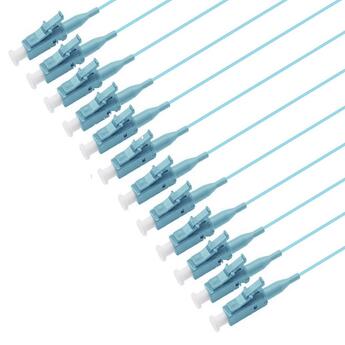 PT-OM4-T9A-LCP-15-BP Fiberworks AS  Pigtail LC/PC,12-pack blister, 1,5 m 50/OM4 BIF, Tight Buffer 900µm, Aqua