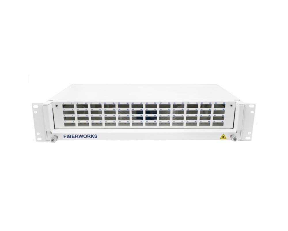 SP-FP20-48SCD-EMPTY Fiberworks AS  19&quot;/ETSI 2U panel for 48 SC-DPX (96F) Teleskopskinner, med installasjonssett