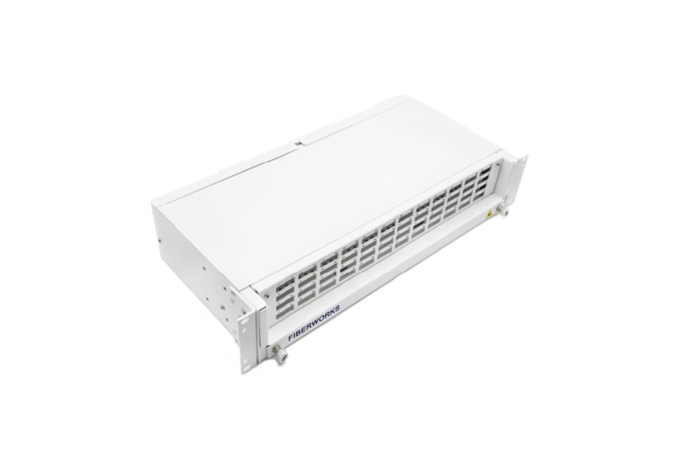 SP-FP20-48SCD-EMPTY Fiberworks AS  19&quot;/ETSI 2U panel for 48 SC-DPX (96F) Teleskopskinner, med installasjonssett