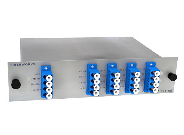 Fiberworks 16+1 ch. DWDM Mux/Demux, High C44-C59, 100GHz, Upg & Mon, single fiber 