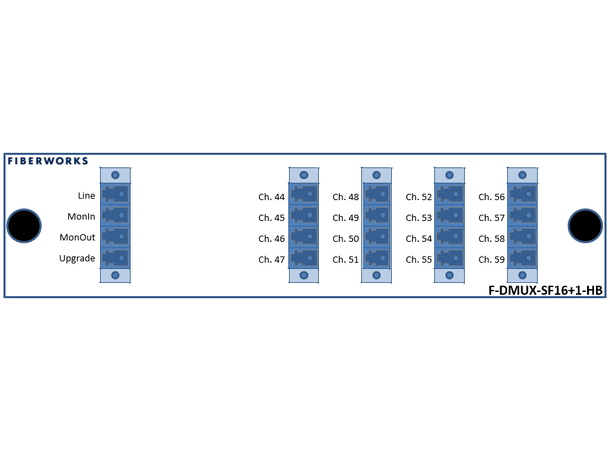 Fiberworks 16+1 ch. DWDM Mux/Demux, High C44-C59, 100GHz, Upg & Mon, single fiber 