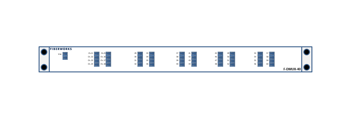 F-DMUX-SF40-2160-LU Fiberworks AS  Fiberworks 40 ch. DWDM Mux/Demux 19&quot; 1RU ITU ch. 21-60, 100 GHz, Single Fiber, LC