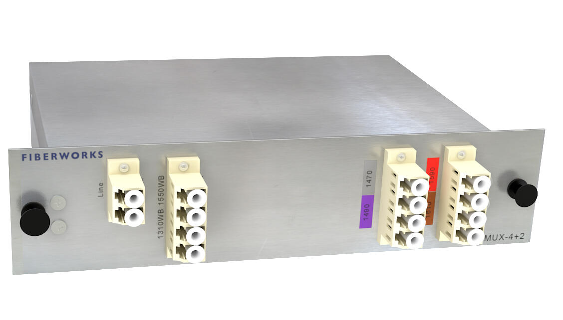 F-CMUX-4+2-MM6-LP Fiberworks AS  Fiberworks 4+2 ch. OM1 CWDM Mux+Demux 4 CWDM ch + 1310 &amp; 1550 nm WB, 62.5 &#181;m