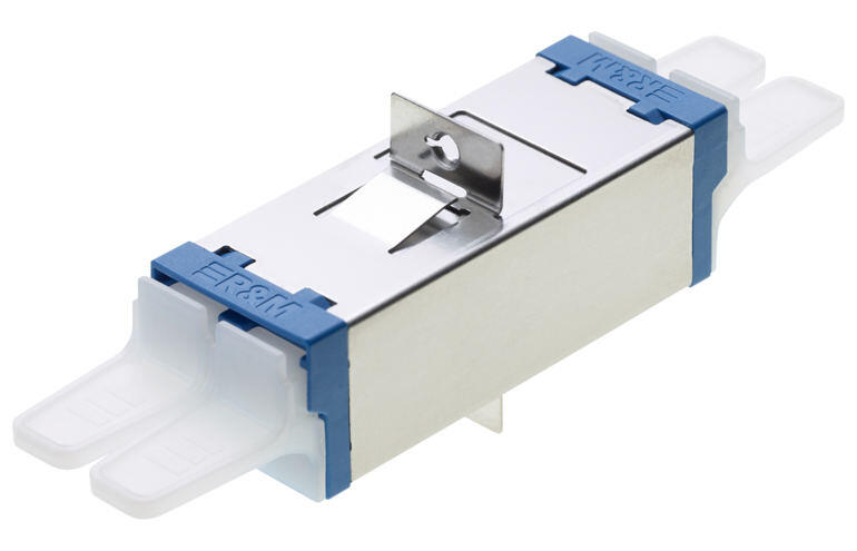 ADA-E2000-DUP-BL Fiberworks AS  Adapter SM E2000-DPX Bl&#229; Med flens, metall klips, keramisk hylse