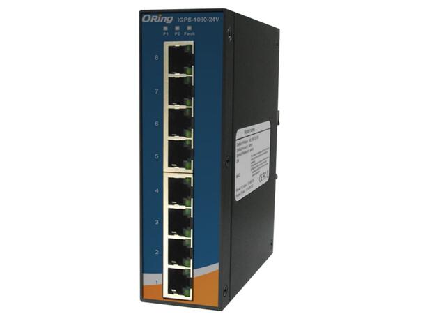 ORing GigE 8x PoE 10/100/1000TX (RJ45) Unmanaged Switch, Slim Type, 24V 