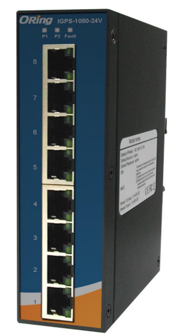 ORING-IGPS-1080-24V ORing Industrial Networking Corp. IGPS-1080-24V ORing GigE 8x PoE 10/100/1000TX (RJ45) Unmanaged Switch, Slim Type, 24V