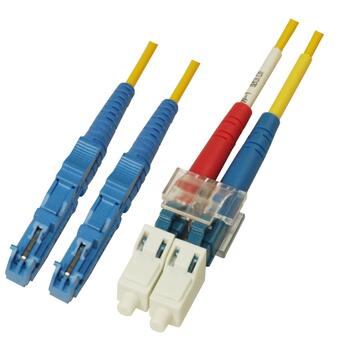 P-SM9-D2Y-E2U-LCU-xx Fiberworks AS  Snor SM DPX E2000/UPC-LC/UPC xx m 9/OS2 G.657.A2 2x &#248;2mm Gul