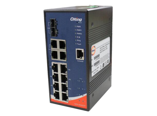 ORing GigE 8x PoE RJ45 + 4xRJ45 + 2x SFP Managed Switch,  24V 