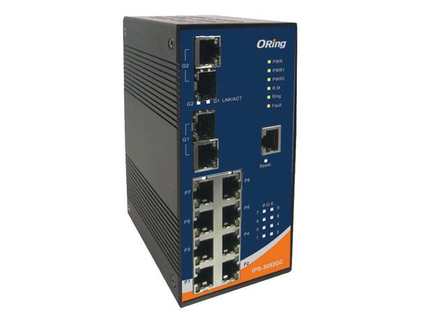 ORing FastE 8x PoE RJ45 + 2x SFP/RJ45 Managed Switch, Rugged, 24V 
