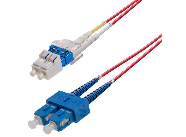 Snor SM DPX LC/UPC-SC/UPC 0,5 m 9/OS2 G.657.A2 2x ø2mm Rød 