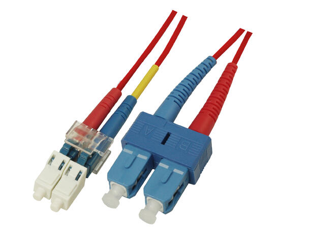 Snor SM DPX LC/UPC-SC/UPC 0,5 m 9/OS2 G.657.A2 2x ø2mm Rød 