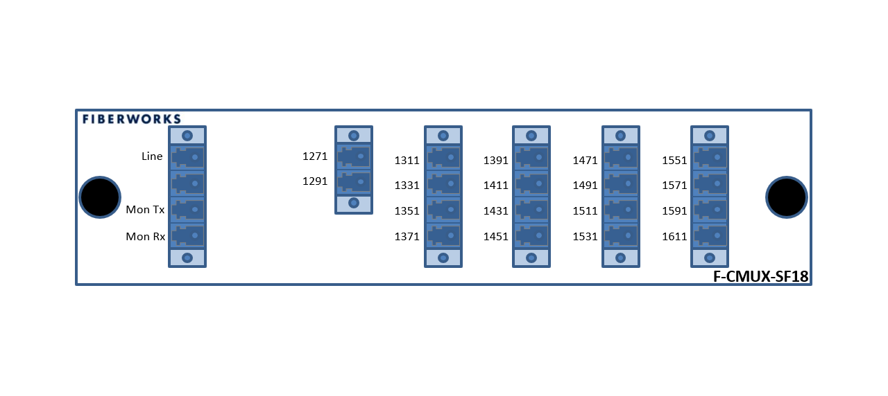 F-CMUX-SF18-2761-MLU Fiberworks AS  Fiberworks 18ch. CWDM 1-fiber Mux/Demux Single line fiber, Mon. port, LC/UPC