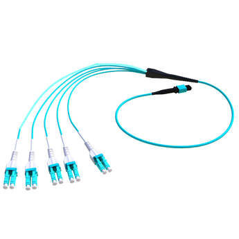 P-OM3-M4A-MTM-12LC20 Fiberworks AS  Fanout MPO12(m) - 12x LC/PC, 20 m 50/OM3, ø4.5 mm forsterket, Aqua, Elite