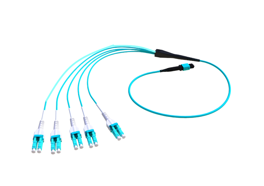 P-OM3-M4A-MTM-12LC20 Fiberworks AS  Forgrening MM MPO/12(m) - 12x LC/PC 20 m 50/OM3 BIF ø4.5mm Aqua forsterket, Elite
