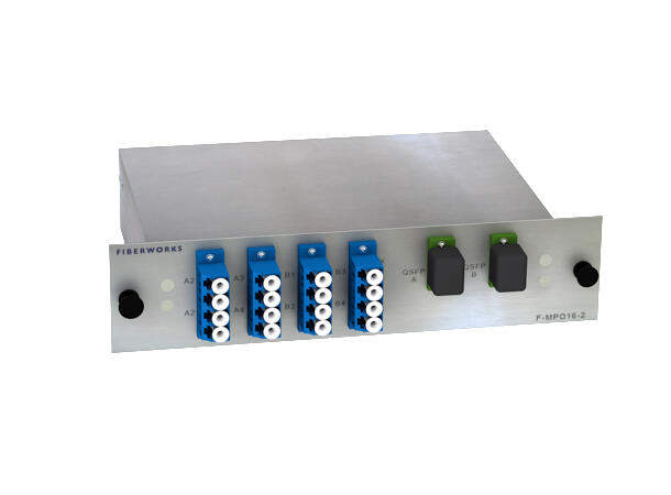 MPO mounted fanout for 2x QSFP PSM4 MPO8(f) to LC/UPC connectors. SM 9/125. 