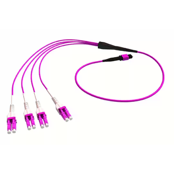 P-OM4-M4M-MTF-8LC-05 Fiberworks AS  Fan-out MPO8(f) - 8x LC/PC uniboot, 5 m MM 50/OM4, ø3 mm Erika Violet