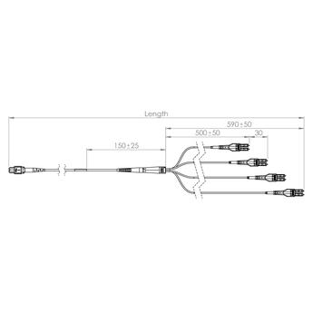 P-OM4-M4M-MTF-8LC-05 Fiberworks AS  Fan-out MPO8(f) - 8x LC/PC uniboot, 5 m MM 50/OM4, ø3 mm Erika Violet