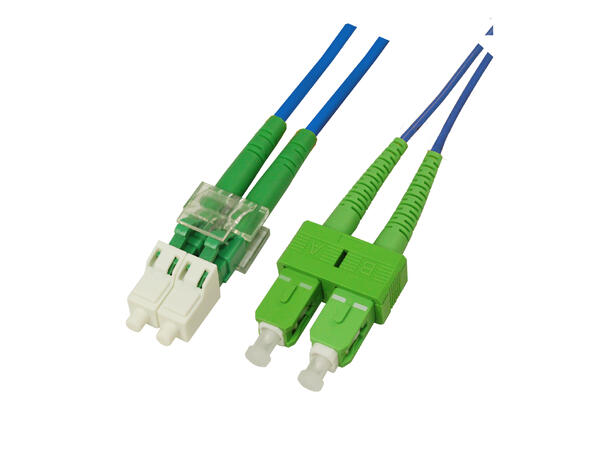 Snor SM DPX LC/APC-SC/APC 2 m 9/OS2 G.657.A2 2x ø2mm Blå 