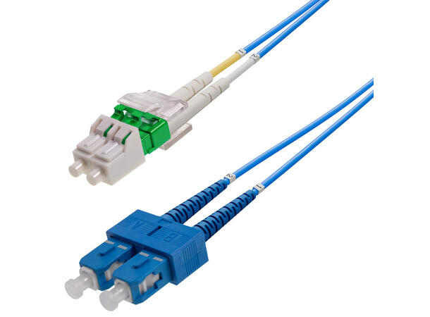 Snor SM DPX LC/APC-SC/UPC 15 m 9/OS2 G.657.A2 2x ø2mm Blå 
