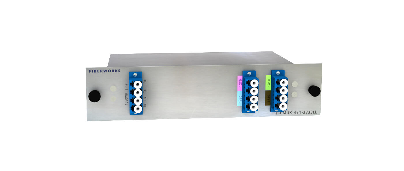 F-CMUX-4+1-2733LL-LU Fiberworks AS  Fiberworks 4 ch. CWDM Mux+Demux for 100G 1271-1331 nm low loss + 1550WB, LC/UPC