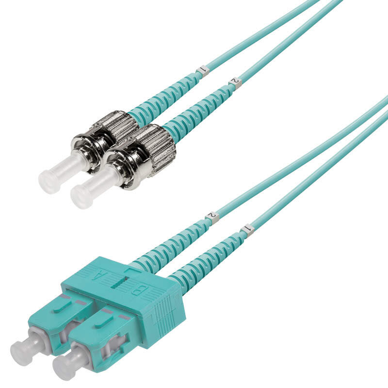 P-OM3-D2A-SCP-STP-xx Fiberworks AS  Snor MM DPX SC/PC-ST/PC xx m 50/OM3 BIF 2x ø2mm Aqua