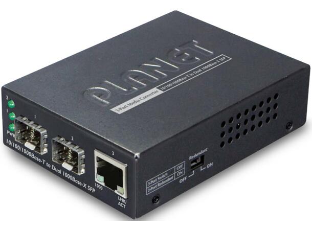GT-1205A Gig Ethernet media converter 1x RJ45, 2x 100/100Base-X SFP ports