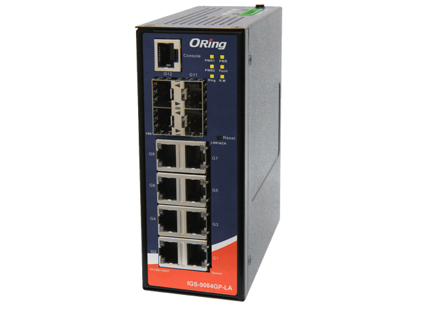 ORing GigE 8x 10/100/1000TX +4x SFP Managed Switch, Rugged, 12-48VDC