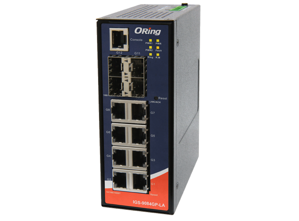 ORing GigE 8x 10/100/1000TX +4x SFP Managed Switch, Rugged, 12-48VDC 