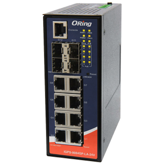 ORING-IGPS-9084GP-24 ORing Industrial Networking Corp. IGPS-9084GP-LA-24V ORing GigE 8x PoE RJ45 + 4x SFP Managed Switch, 24V, Slim