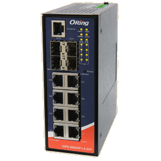 ORing GigE 8x PoE RJ45 + 4x SFP Managed Switch, 24V, Slim