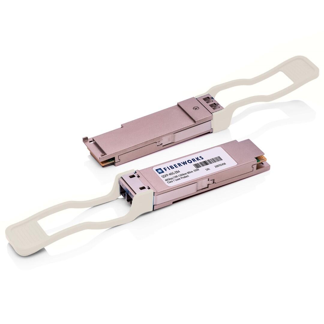 QSFP-40G-ZR4 Fiberworks AS  QSFP+, 40GBASE-ZR4, 4 x 10.3 Gbps, 80km 1310nm, 27dB, SM, LC