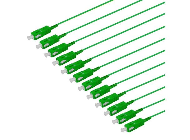 Fiberhale SM SC/APC 12-pakning, 1,5 m 9/OS2 G.657.A2, 900µm fast kledn. Grønn 