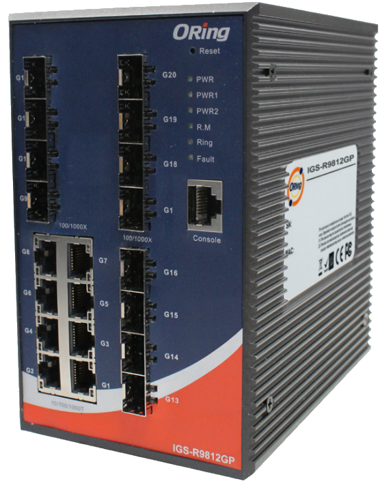 ORING-IGS-R9812GP-D ORing Industrial Networking Corp. IGS-R9812GP (L3) ORing GigE 8x 10/100/1000TX + 12x SFP Managed Layer 3 Industrial Switch, DEMO