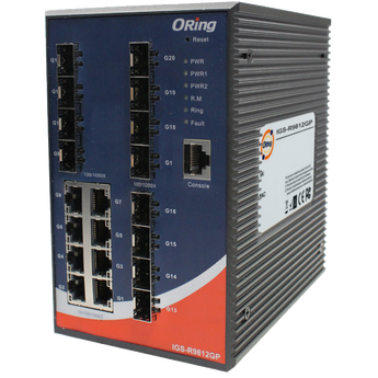 ORING-IGS-R9812GP-D ORing Industrial Networking Corp. IGS-R9812GP (L3) ORing GigE 8x 10/100/1000TX + 12x SFP Managed Layer 3 Industrial Switch, DEMO