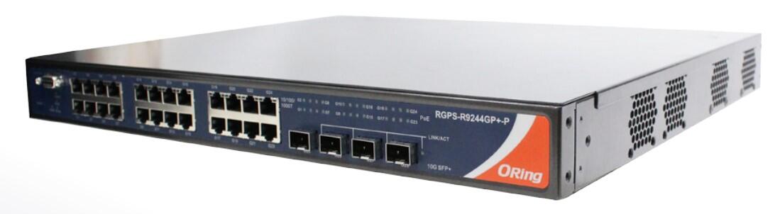 ORING-RGPS-R9244GP+P ORing Industrial Networking Corp. RGPS-R9244GP+-P_EU ORing L3 GigE 24x PoE RJ45 + 4x 10G SFP+ Rackmount Switch, AC Power 1000 W, w/MRP