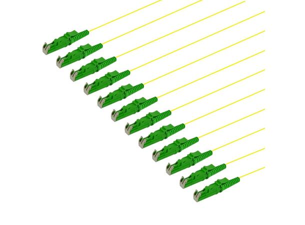 Pigtail E2000/APC,12 pack blister, 1,5 m 9/OS2 G.657.A2, 900µm fast kledning, Gul 