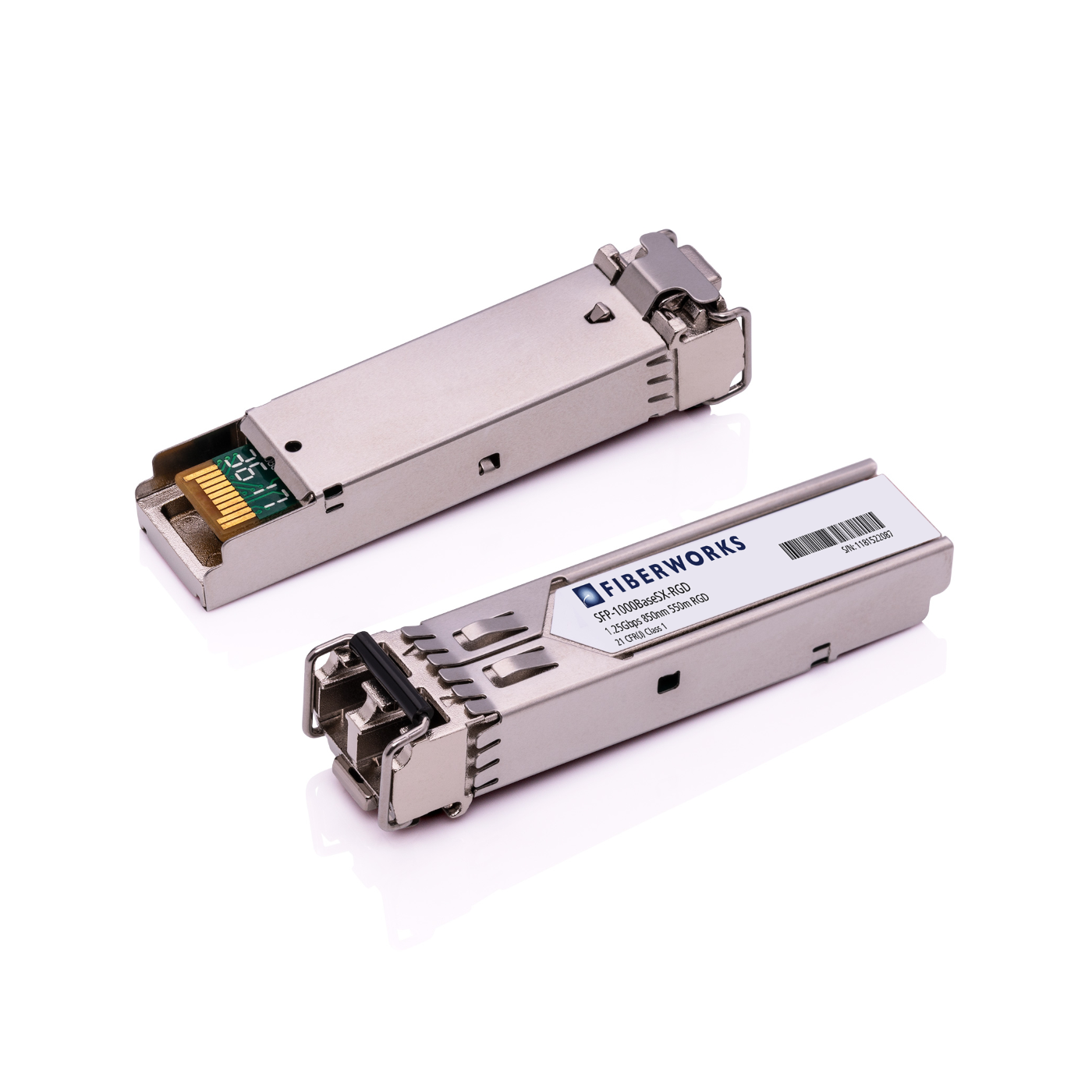 SFP-1000BaseSX-RGD-U Fiberworks AS  SFP, 1.25 Gbps GigE, DDM, 550m, Rugged 850nm, 9dB, MM, Fiberworks
