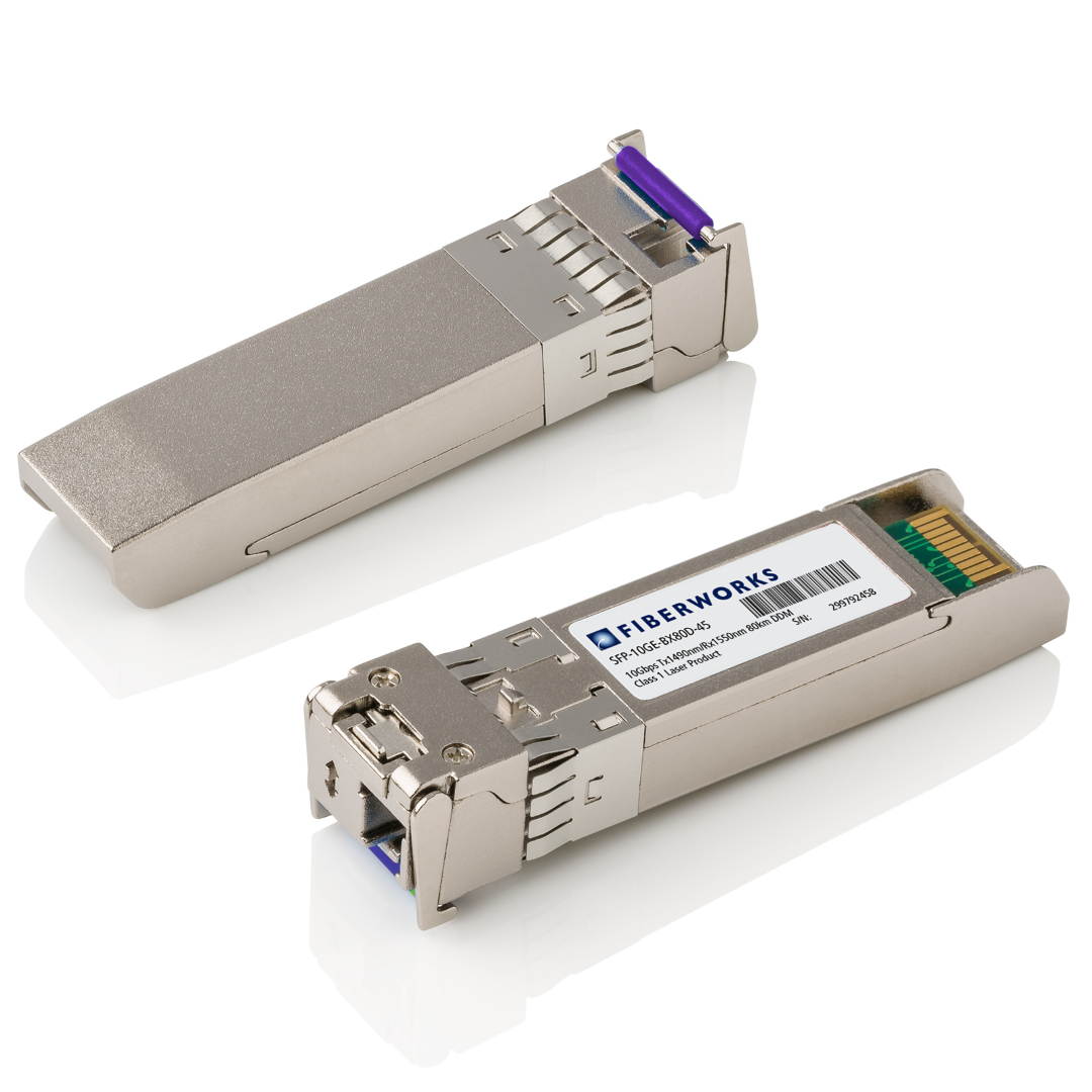 SFP10G-BX80-45-RGD Fiberworks AS  SFP+ BiDi, 10 GE, DDM, SM, 80km, I-Temp Tx/Rx=1490/1550nm, 23dB, LC