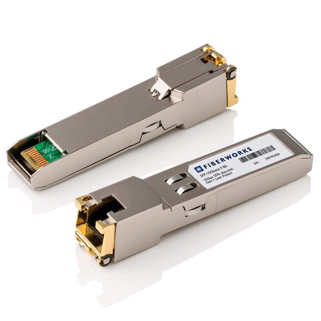 SFP-10Gbase-T-80-U Fiberworks AS  SFP+, 10Gbase-T Copper Interface, I-temp RJ45, 80m on Cat6/7, Fiberworks