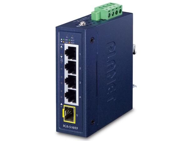 IGS-510TF DC IP30 GigEthernet Switch 1x SFP - 4x RJ45, 12-48V DC, ind. temp. 
