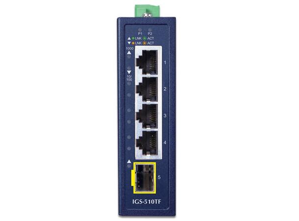 IGS-510TF DC IP30 GigEthernet Switch 1x SFP - 4x RJ45, 12-48V DC, ind. temp.